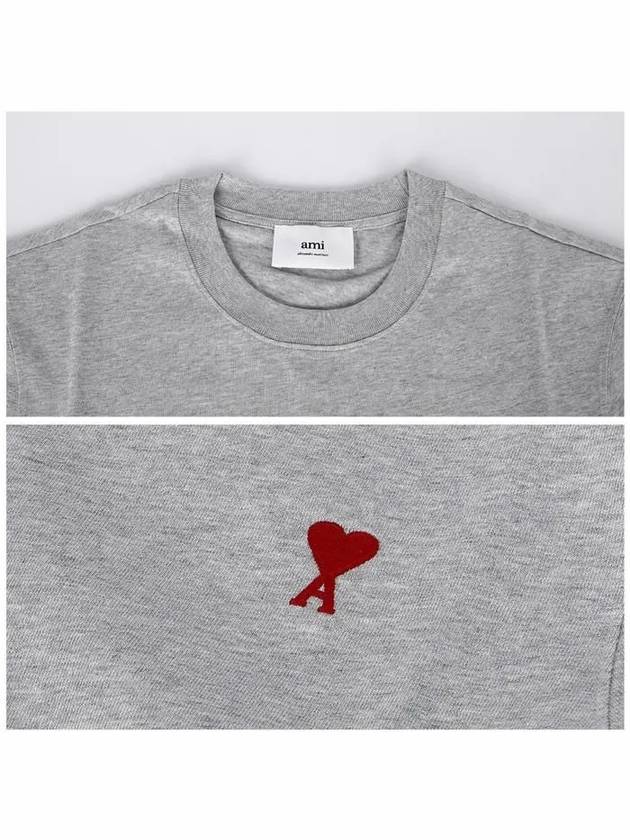 Chain Stitch Heart Logo Long Sleeve T-Shirt Grey - AMI - BALAAN 6