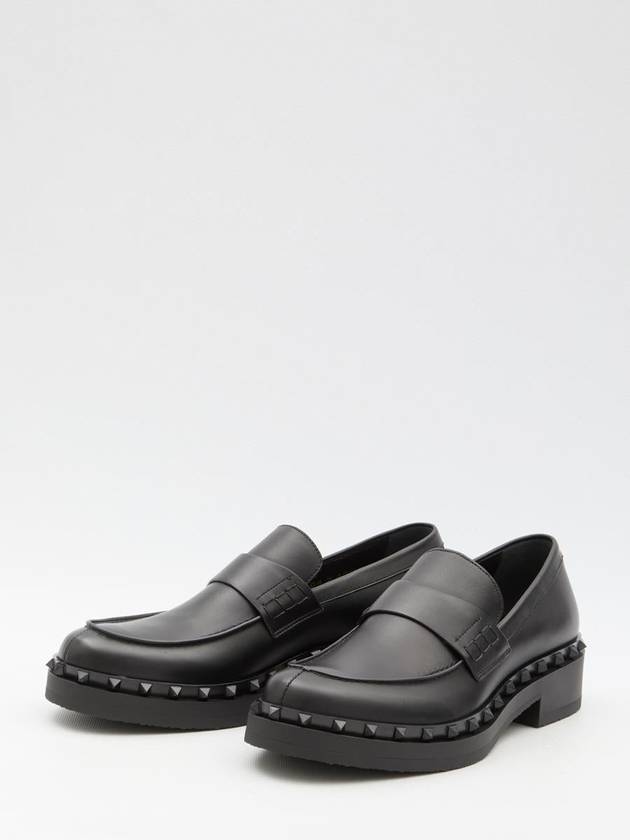 Rock Stud Leather Loafers Black - VALENTINO - BALAAN 3