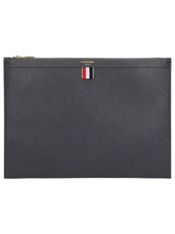 Pebble Grain Leather Document Holder Dark Gray Clutch Bag - THOM BROWNE - BALAAN 1