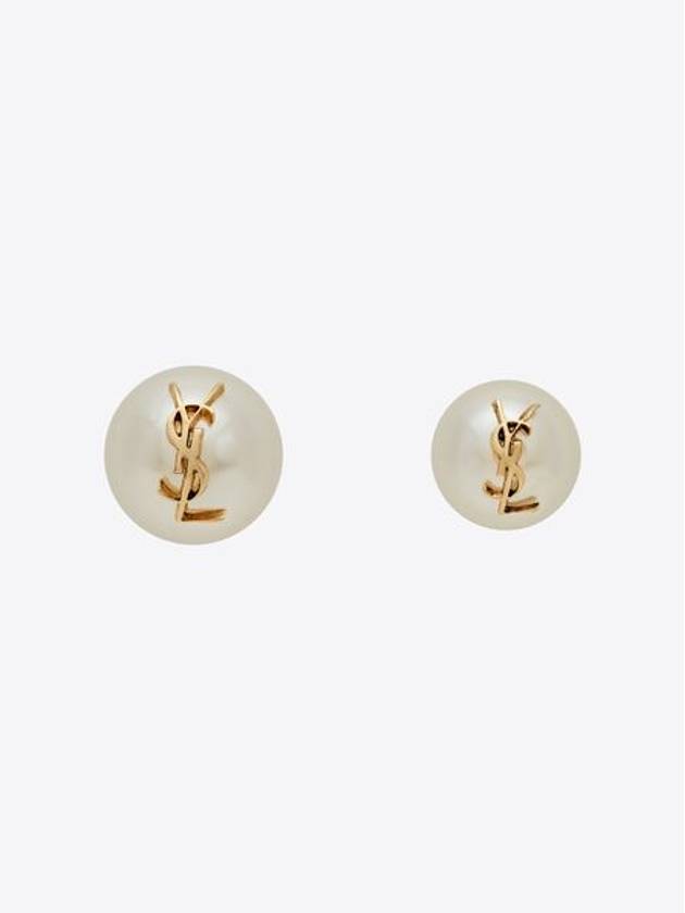 Cassandre Pearl Earrings in Metal Gold And Cream - SAINT LAURENT - BALAAN 11