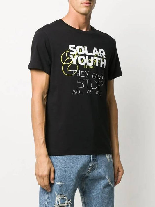 Men's Black SOLAR YOUTH Print Logo Short Sleeve T-Shirt 2021021900100099 - RAF SIMONS - BALAAN 2