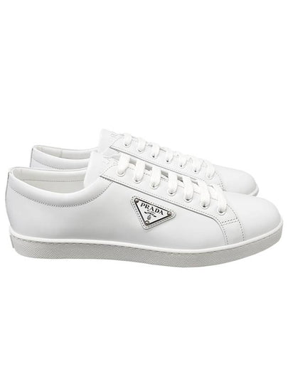 Brushed Leather Low Top Sneakers White - PRADA - BALAAN 2