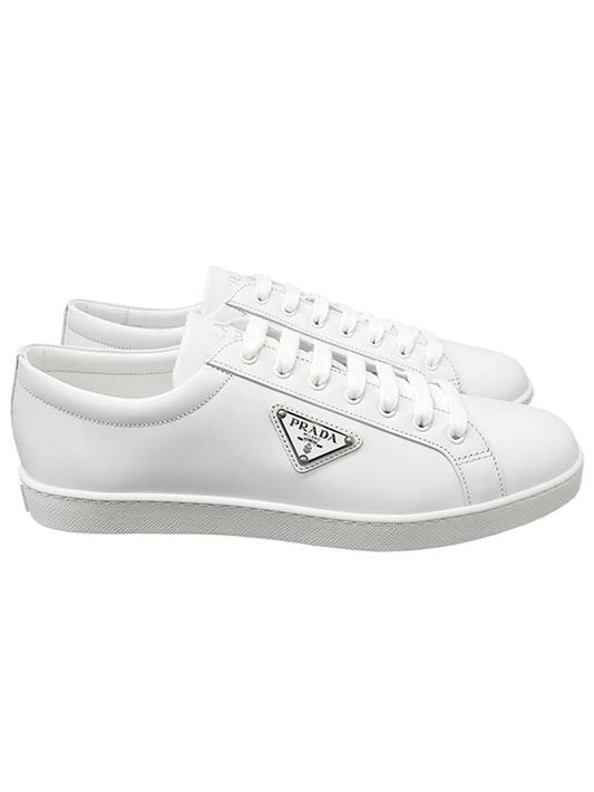 Brushed Leather Low Top Sneakers White - PRADA - BALAAN 2