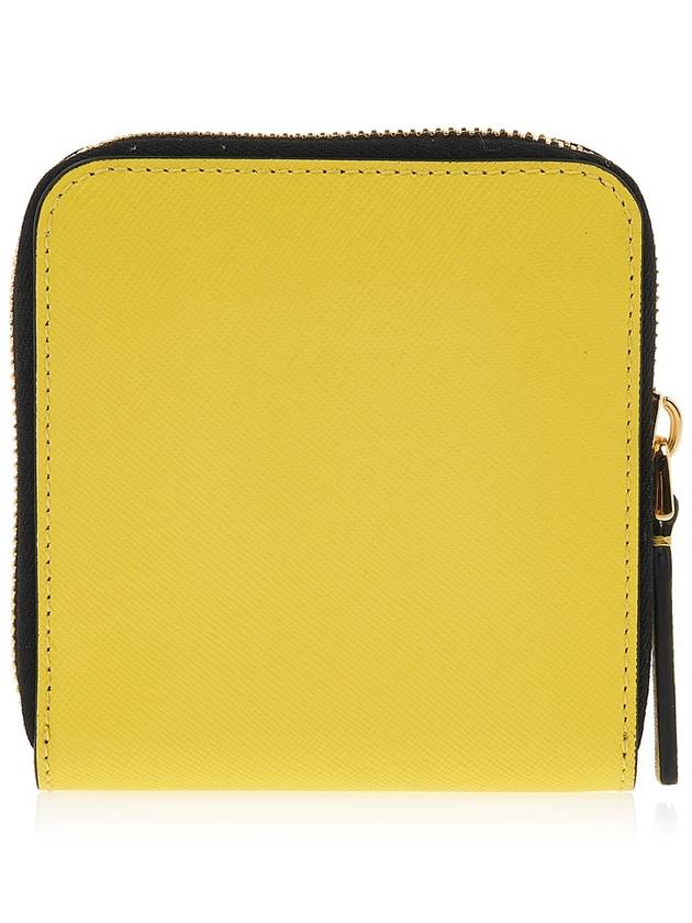 Logo Printed Round Zip Leather Half Wallet Yellow - MARNI - BALAAN 4