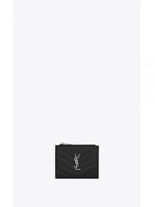 Monogram Matelasse Caviar Zipper Half Wallet Black Silver Hardware - SAINT LAURENT - BALAAN 2