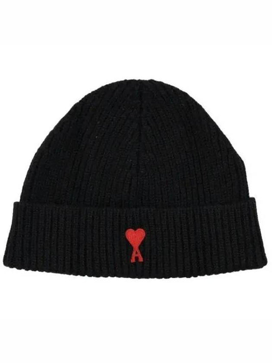 Heart Logo Wool Beanie Black - AMI - BALAAN 2