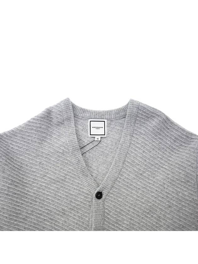 Men's Back Metal Square Texture V-neck Button Cardigan Gray W233KN12510G - WOOYOUNGMI - BALAAN 4