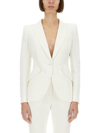 Women's Thin Crepe Single Jacket White - ALEXANDER MCQUEEN - BALAAN 2