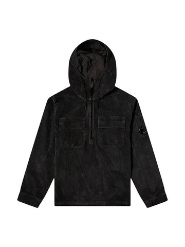 Lens Wappen Corduroy Shirt Hooded Anorak Black - CP COMPANY - BALAAN 1