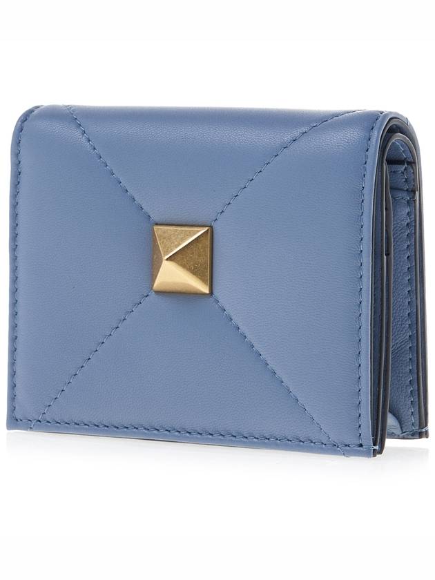 Roman Stud Small Nappa Leather Half Wallet Blue - VALENTINO - BALAAN 3