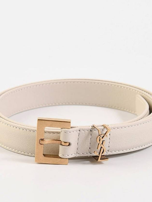 Monogram Square Leather Belt White - SAINT LAURENT - BALAAN 2