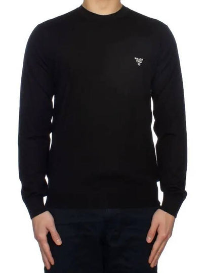 Superfine Crew neck Wool Knitted Sweater Black - PRADA - BALAAN 2