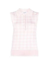 Gingham Silk Jacquard 4 Bar Polo Sleeveless Cardigan Pink - THOM BROWNE - BALAAN 2