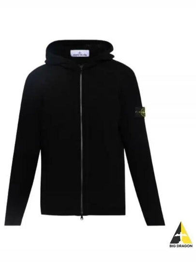 Logo Patch Hooded Lamb Wool Cardigan Black - STONE ISLAND - BALAAN 2