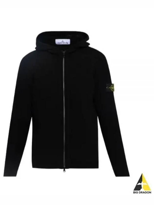 Logo Patch Hooded Lamb Wool Cardigan Black - STONE ISLAND - BALAAN 2