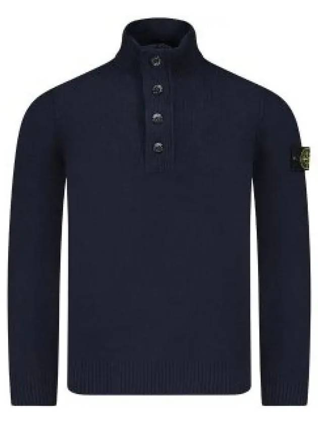 Wappen Patch Half Button Lambswool Knit Top Navy - STONE ISLAND - BALAAN 2