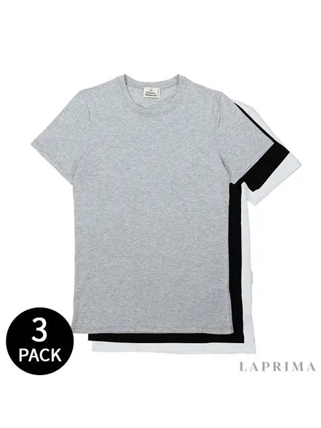 Men's Logo Print 3 Pack Short Sleeve T-Shirt White Grey Black - VIVIENNE WESTWOOD - BALAAN 5