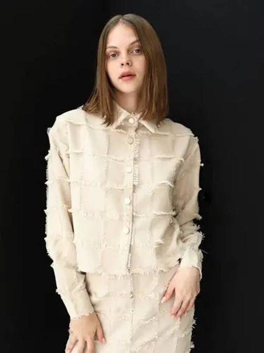 Women's Fringe Crop Long Sleeve Shirt Beige - DAMAGE MNEMONIC - BALAAN 2