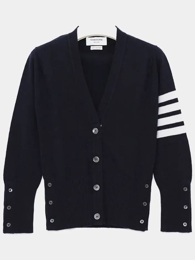 4-Bar V-Neck Cashmere Cardigan Navy - THOM BROWNE - BALAAN 4