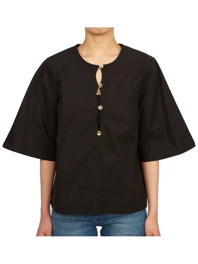 Cut-out Poplin Cotton Blouse Black - GANNI - BALAAN 2