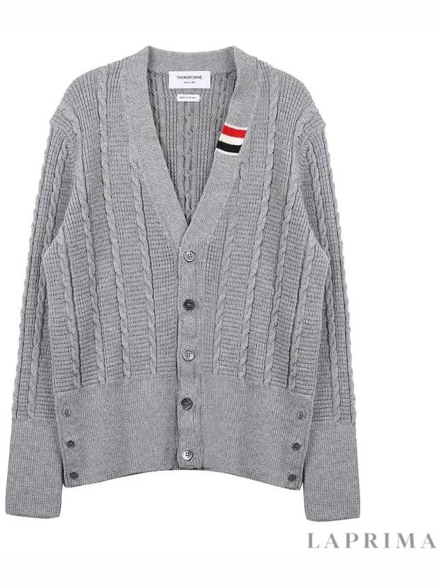 Cable Knitwear Virgin Wool Cardigan Grey - THOM BROWNE - BALAAN 9