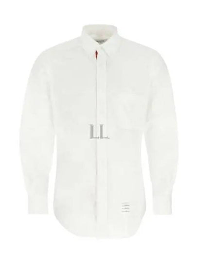 Men's Grosgrain Placket Solid Poplin Long Sleeve Shirt White - THOM BROWNE - BALAAN 2