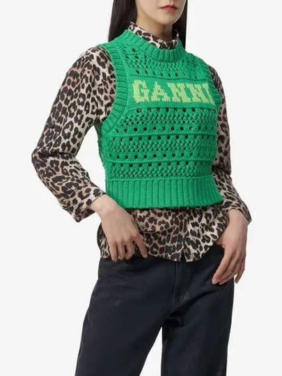 Logo Intarsia Knit Vest Green - GANNI - BALAAN 2