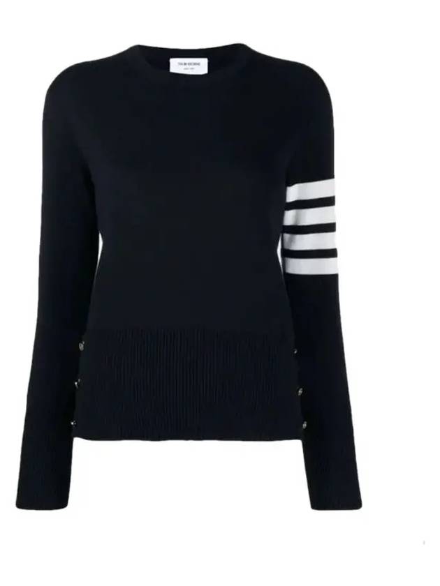 Milano Stitch Crewneck 4-Bar Cotton Crepe Knit Top Navy - THOM BROWNE - BALAAN 3