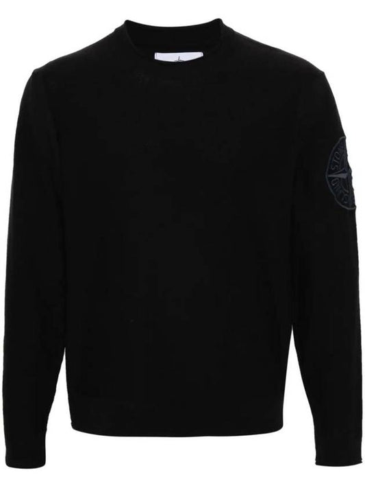 Compass Embroidered Crew Neck Organic Cotton Knit Top Navy - STONE ISLAND - BALAAN 1