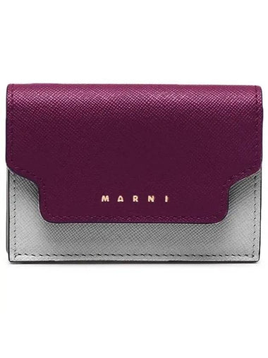 Saffiano Color Block Tri-Fold Half Wallet Purple - MARNI - BALAAN 1