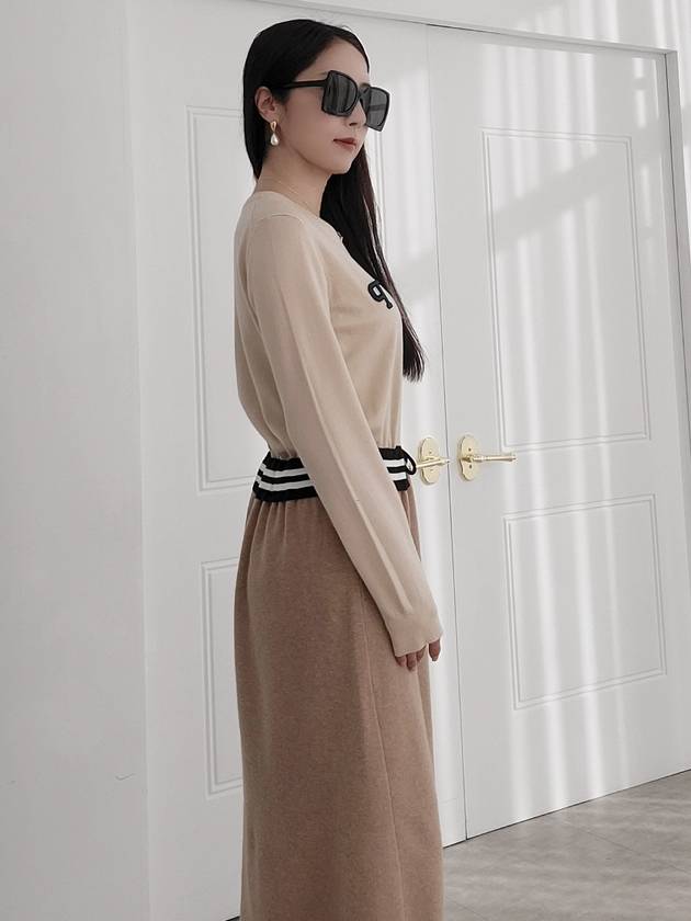 Women's P Logo Maxi Knit Long Dress Beige - PRETONE - BALAAN 7