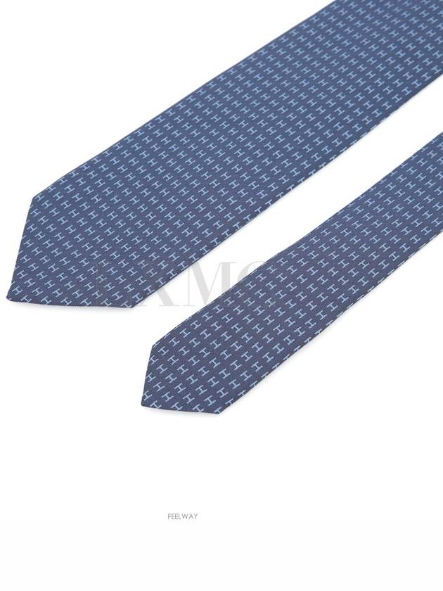 H logo tie marine blue color men s Faconnee twill - HERMES - BALAAN 7