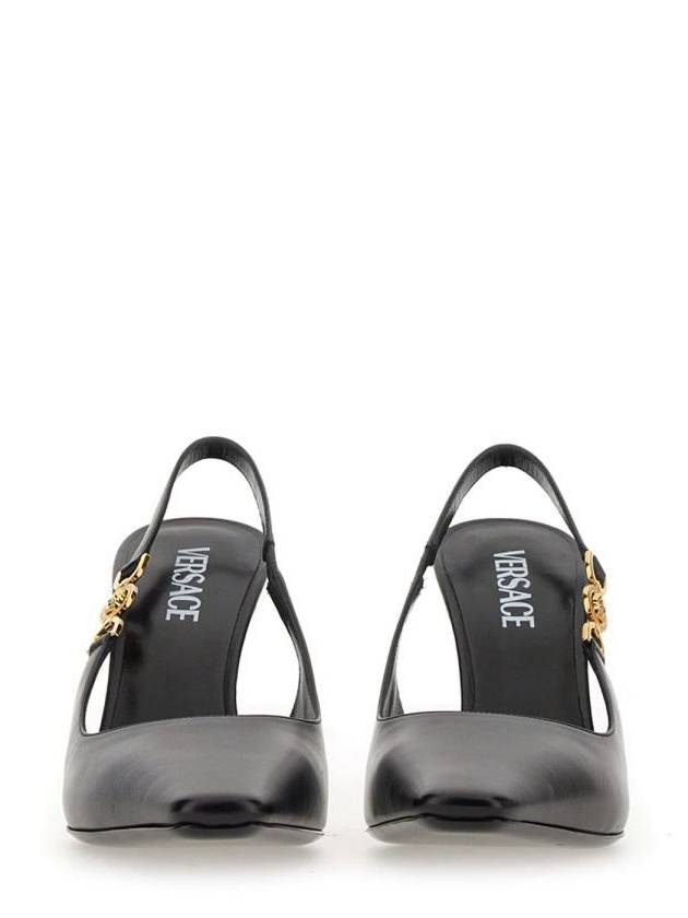 Medusa Detail Calf Leather Slingback Heels Black - VERSACE - BALAAN 4