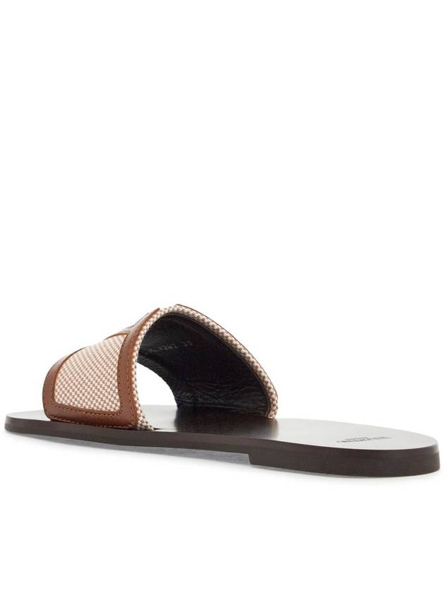 women's slippers in natural fabric and leather/tobacco with wide check pattern strap - VALENTINO - BALAAN 3