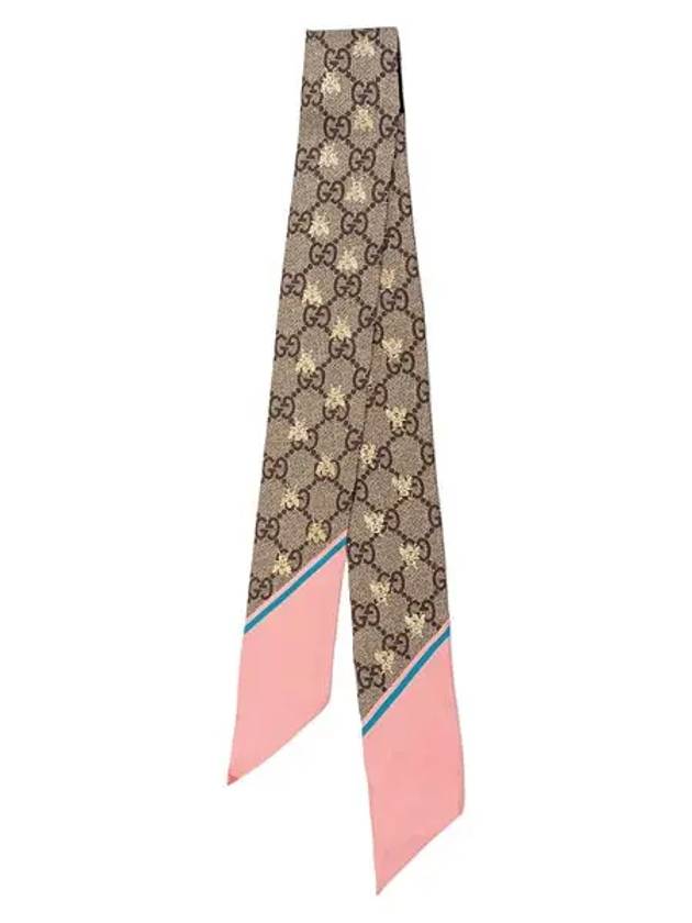 GG Bee Motif Silk Neck Bow Scarf Beige Pink - GUCCI - BALAAN.