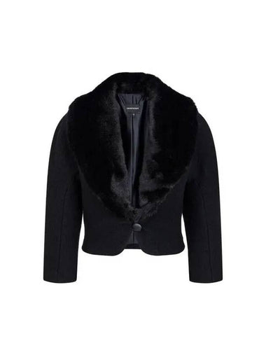 Women s Fur Shawl Crop Wool Boucle Jacket Black - EMPORIO ARMANI - BALAAN 1