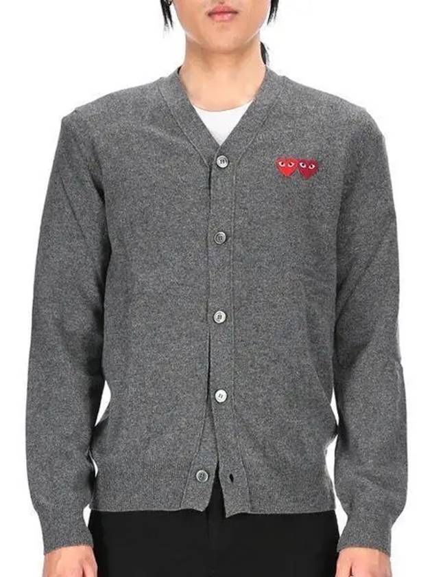 Double Heart V-neck Cardigan Grey - COMME DES GARCONS - BALAAN 2