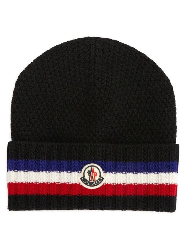 tricolor line logo patch beanie black - MONCLER - BALAAN 1