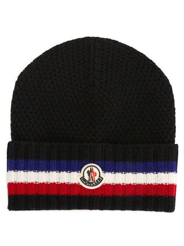 tricolor line logo patch beanie black - MONCLER - BALAAN 1