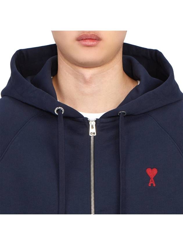 Small Heart Logo Cotton Zip Up Hoodie Night Blue - AMI - BALAAN 8