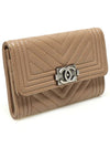 Chanel A80603 Beige Caviar Chevron Gold Plated Boy Flap Card Wallet 24th - CHANEL - BALAAN 3