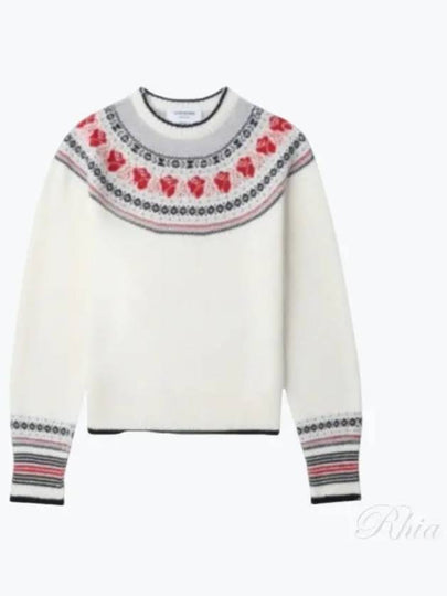 Striped Grosgrain Loop Tab Mohair Rose Wool Knit Top White - THOM BROWNE - BALAAN 2