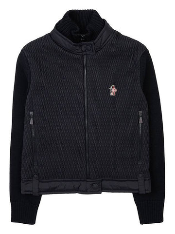 Logo Applique Panel Virgin Wool Zip-Up Cardigan Black - MONCLER - BALAAN 1