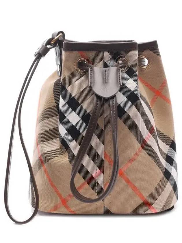 Check Drawstring Bucket Bag Sand - BURBERRY - BALAAN 2