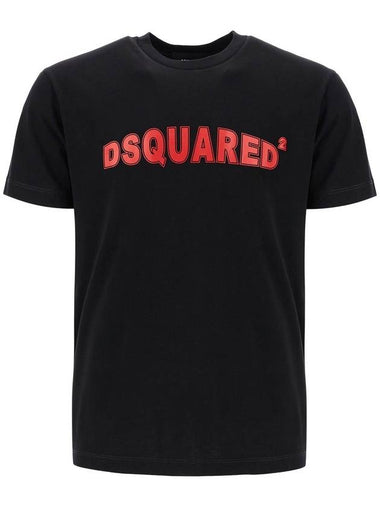 men's black cotton t-shirt with red logo - DSQUARED2 - BALAAN 1