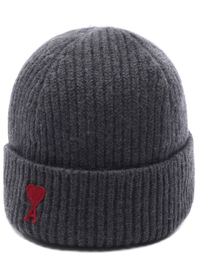 Heart Logo Wool Beanie Heather Grey - AMI - BALAAN 4