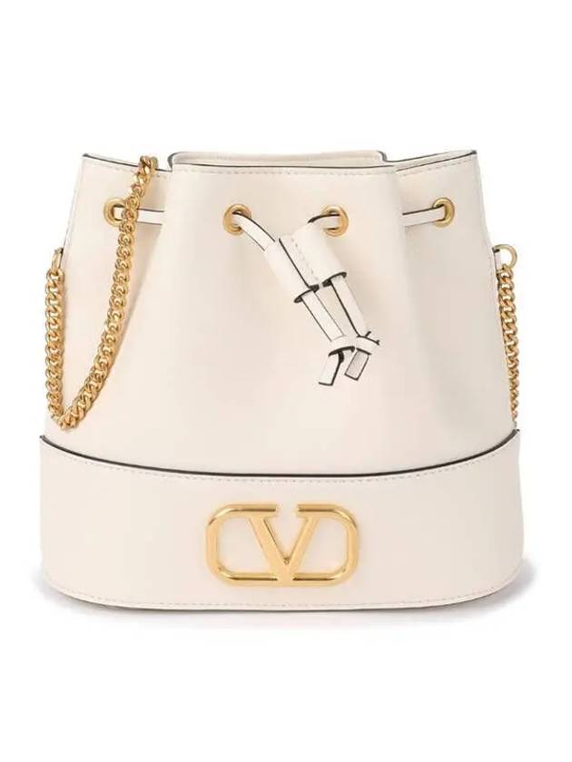 V Logo Chain Bucket Bag White - VALENTINO - BALAAN 2