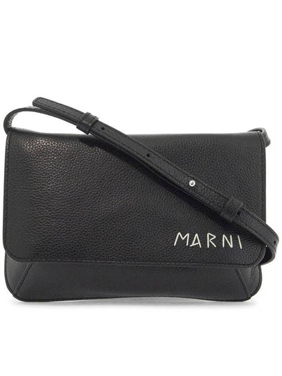 Embroidered Logo Leather Cross Bag Black - MARNI - BALAAN 2