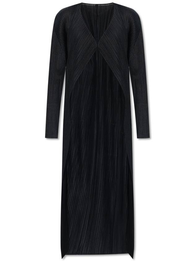 Pleated Open Front Long Cardigan Black - ISSEY MIYAKE - BALAAN 2