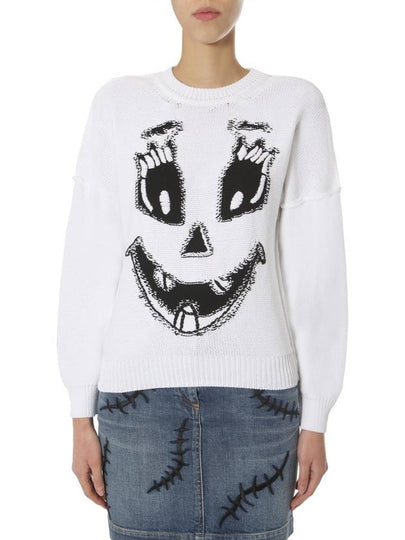 Women's Knit Crew Neck Knit Top White - MOSCHINO - BALAAN 2